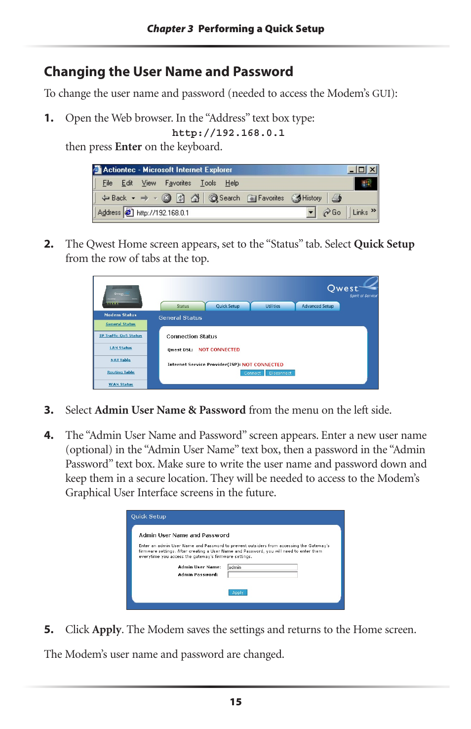 Changing the user name and password | Actiontec electronic GT701R User Manual | Page 20 / 113