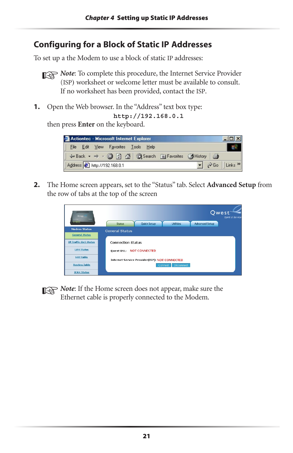Configuring for a block of static ip addresses | Actiontec electronic GT701R User Manual | Page 26 / 113