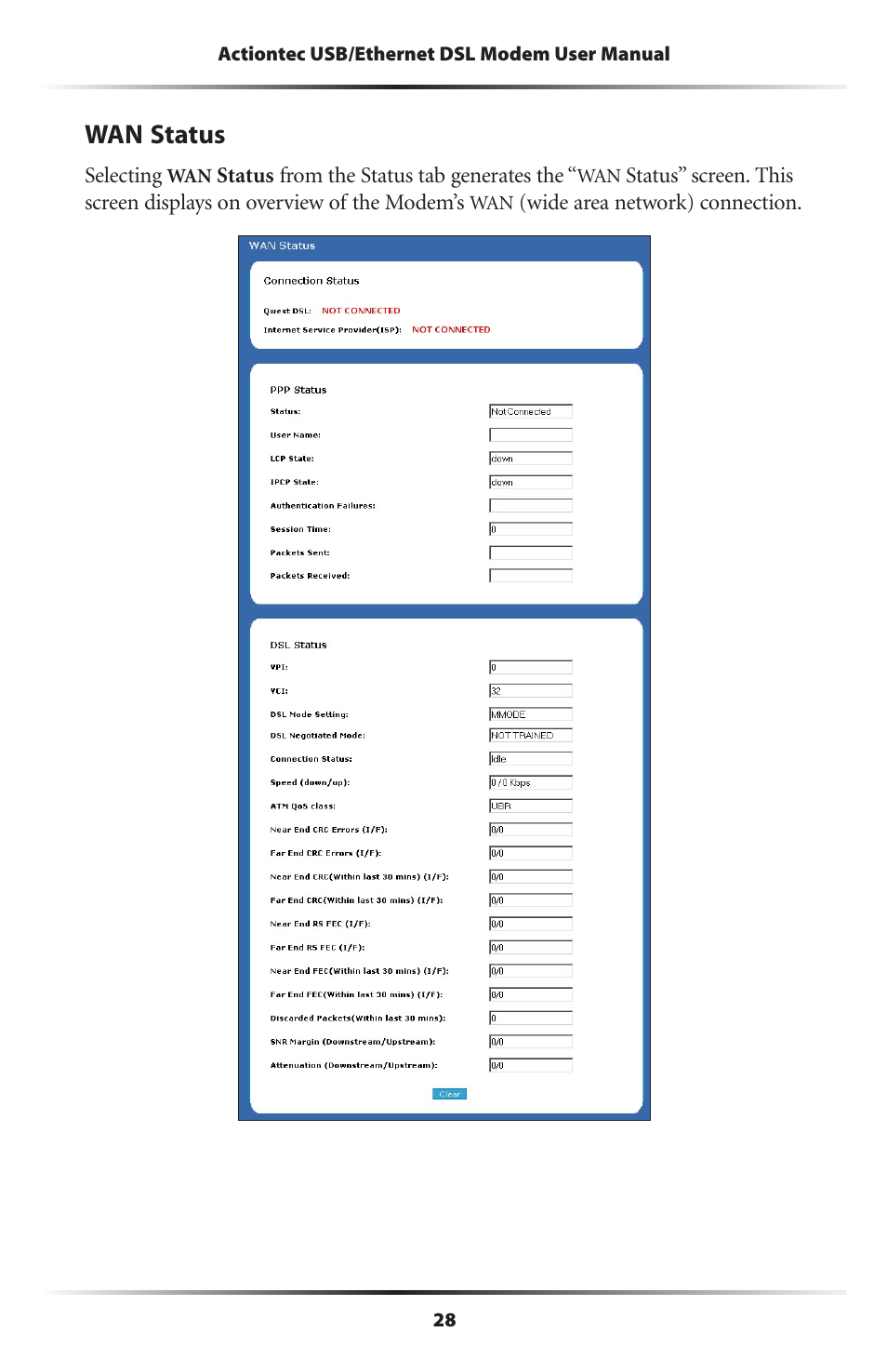 Wan status | Actiontec electronic GT701R User Manual | Page 33 / 113