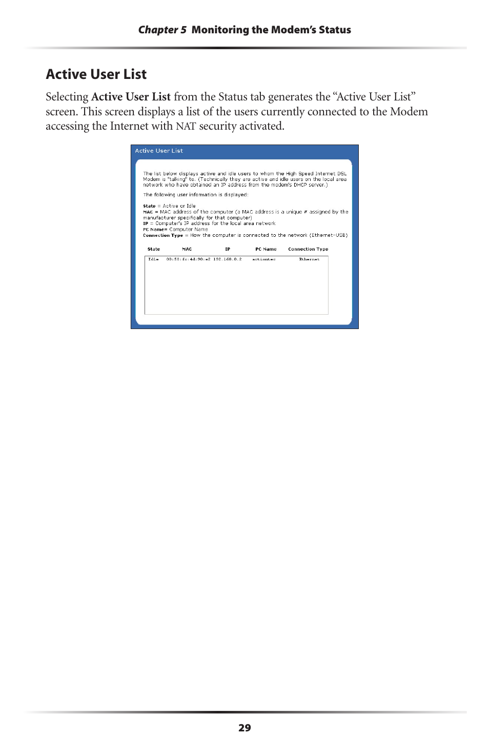 Active user list | Actiontec electronic GT701R User Manual | Page 34 / 113