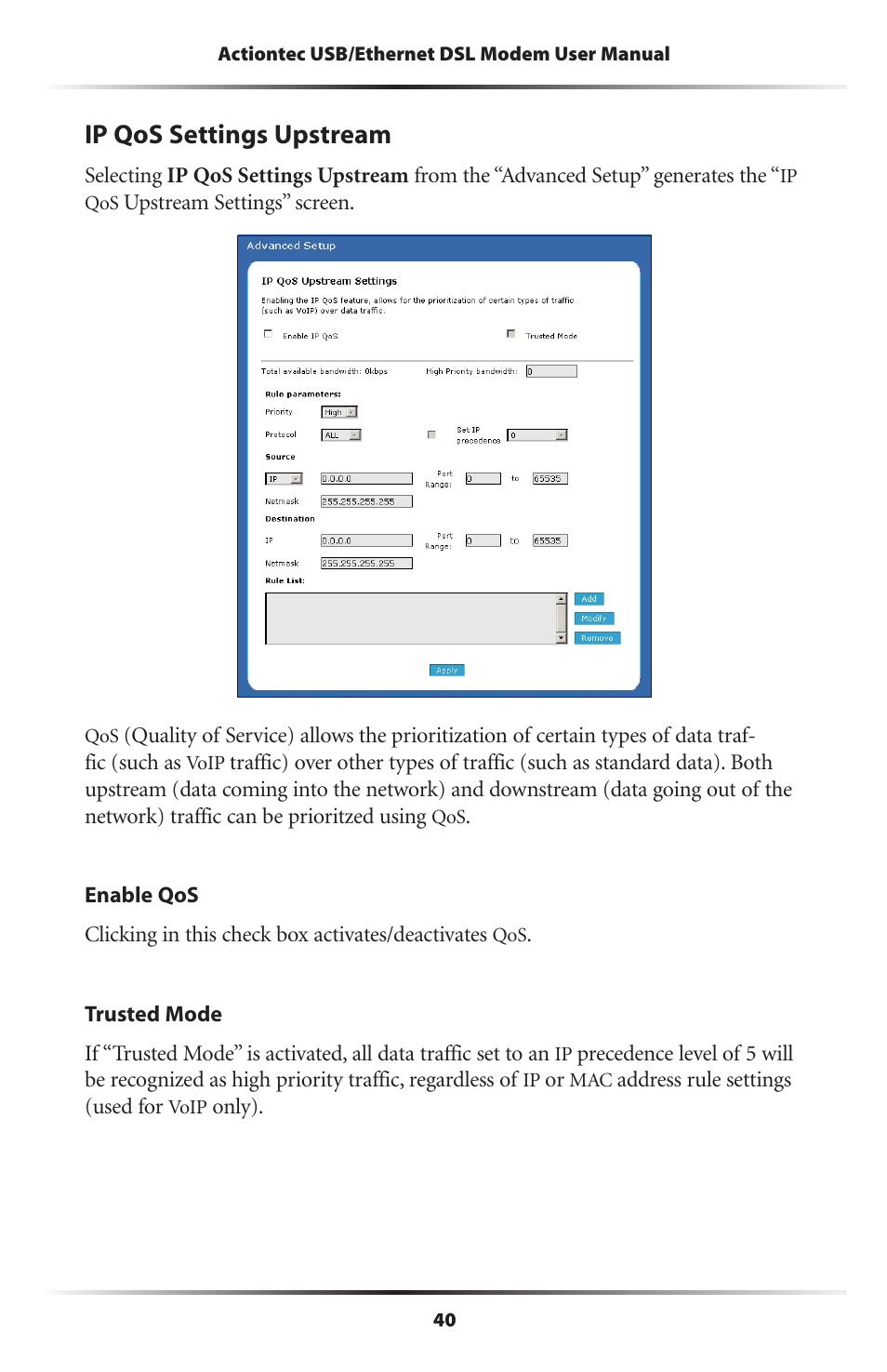 Ip qos settings upstream | Actiontec electronic GT701R User Manual | Page 45 / 113