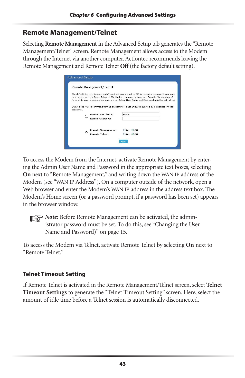 Remote management/telnet | Actiontec electronic GT701R User Manual | Page 48 / 113
