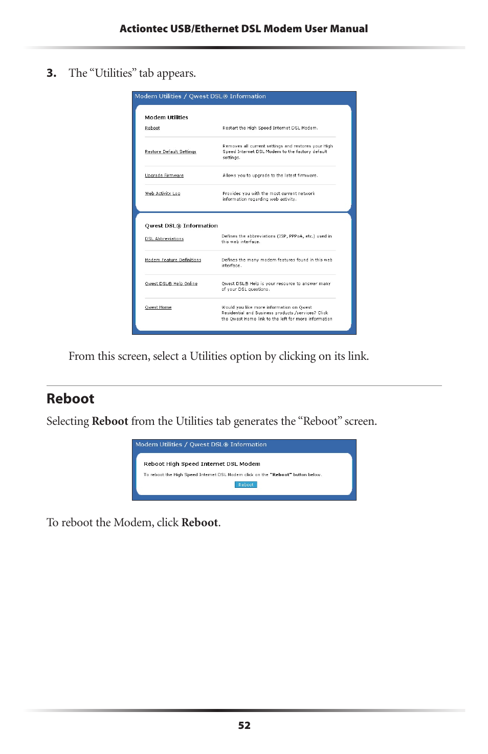 Reboot | Actiontec electronic GT701R User Manual | Page 57 / 113