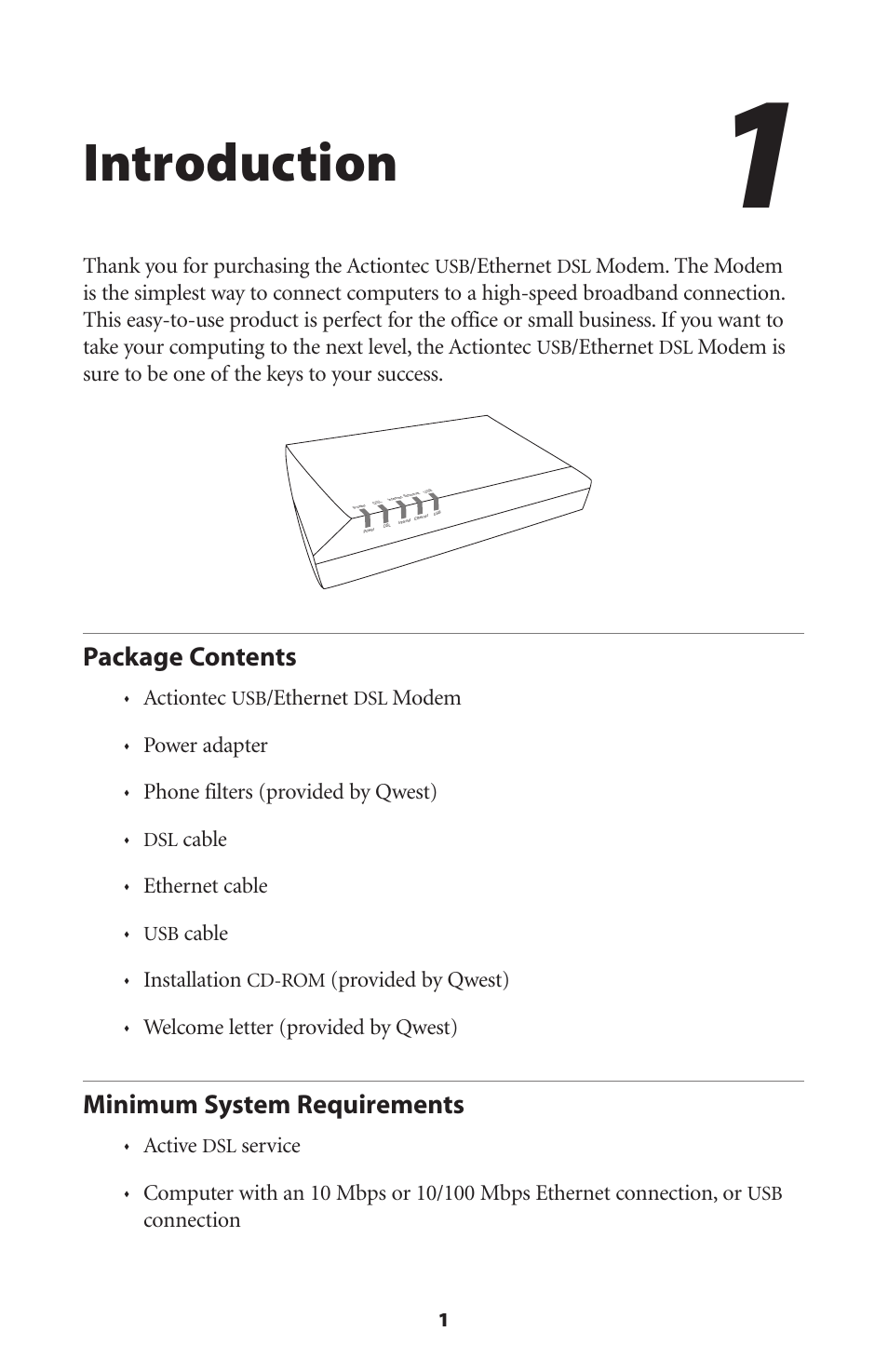 Introduction, Package contents, Minimum system requirements | 1 minimum system requirements | Actiontec electronic GT701R User Manual | Page 6 / 113
