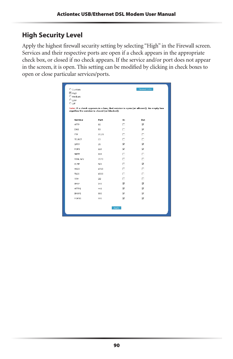 High security level | Actiontec electronic GT701R User Manual | Page 95 / 113