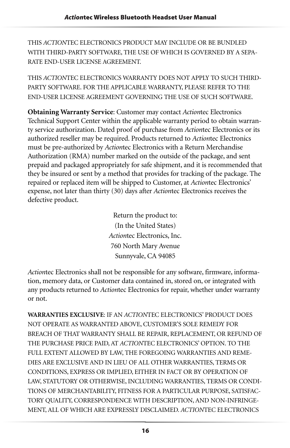 Actiontec electronic BTHS-6023 User Manual | Page 19 / 21