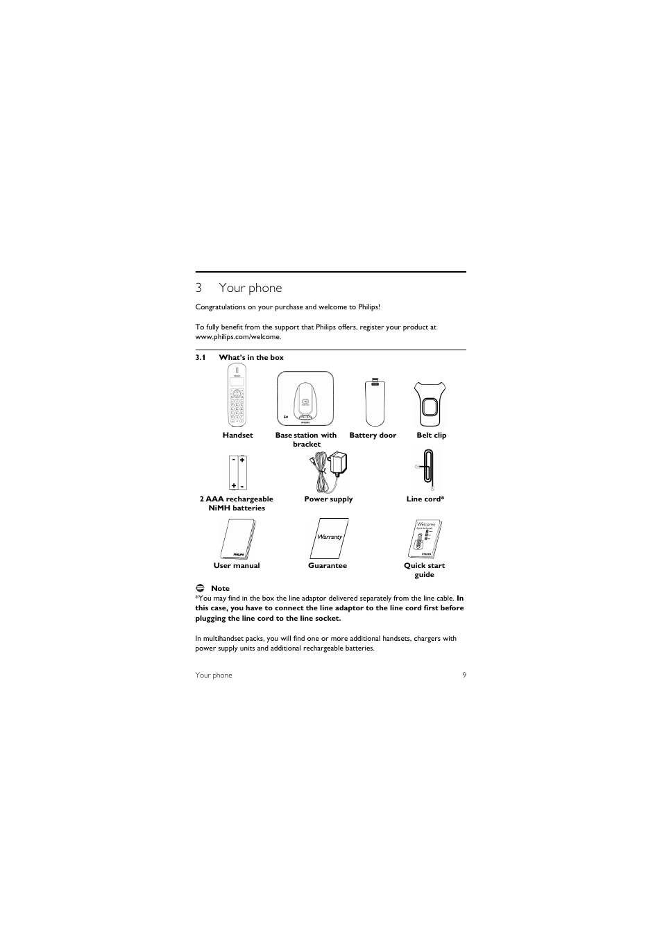 3 your phone, 1 what’s in the box, 3your phone | Philips CD1501B-37 User Manual | Page 11 / 43