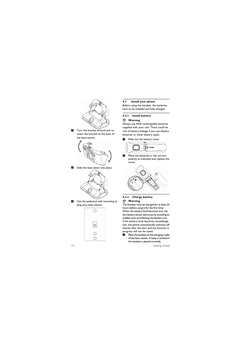 3 install your phone | Philips CD1501B-37 User Manual | Page 16 / 43