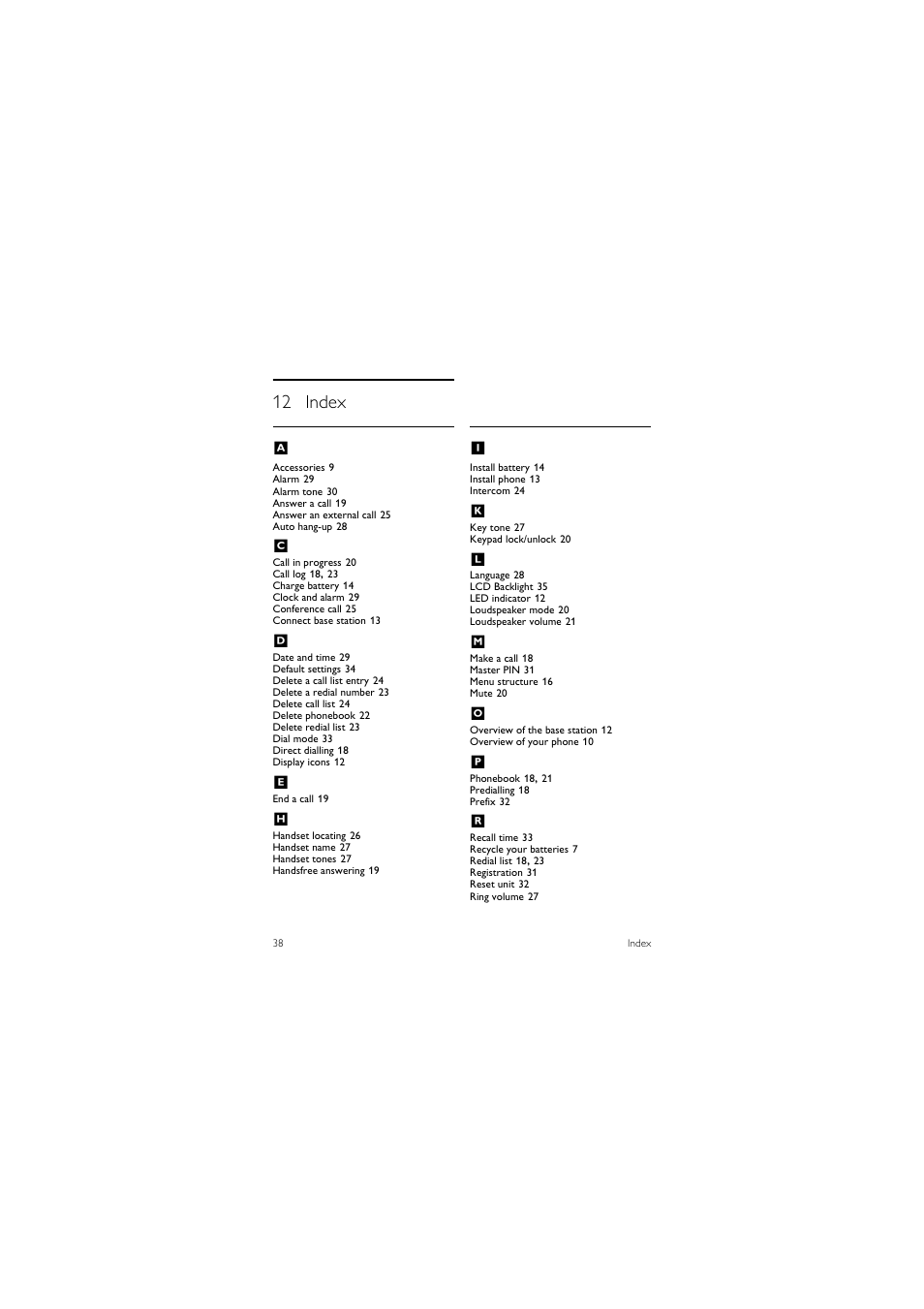 12 index, 12 index a | Philips CD1501B-37 User Manual | Page 40 / 43