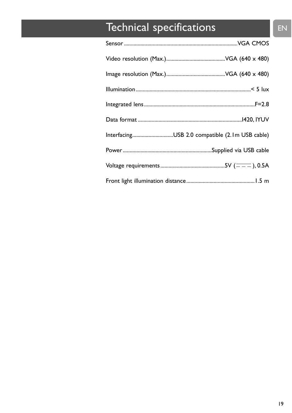 Technical specifications | Philips SPC611NC-37 User Manual | Page 19 / 22