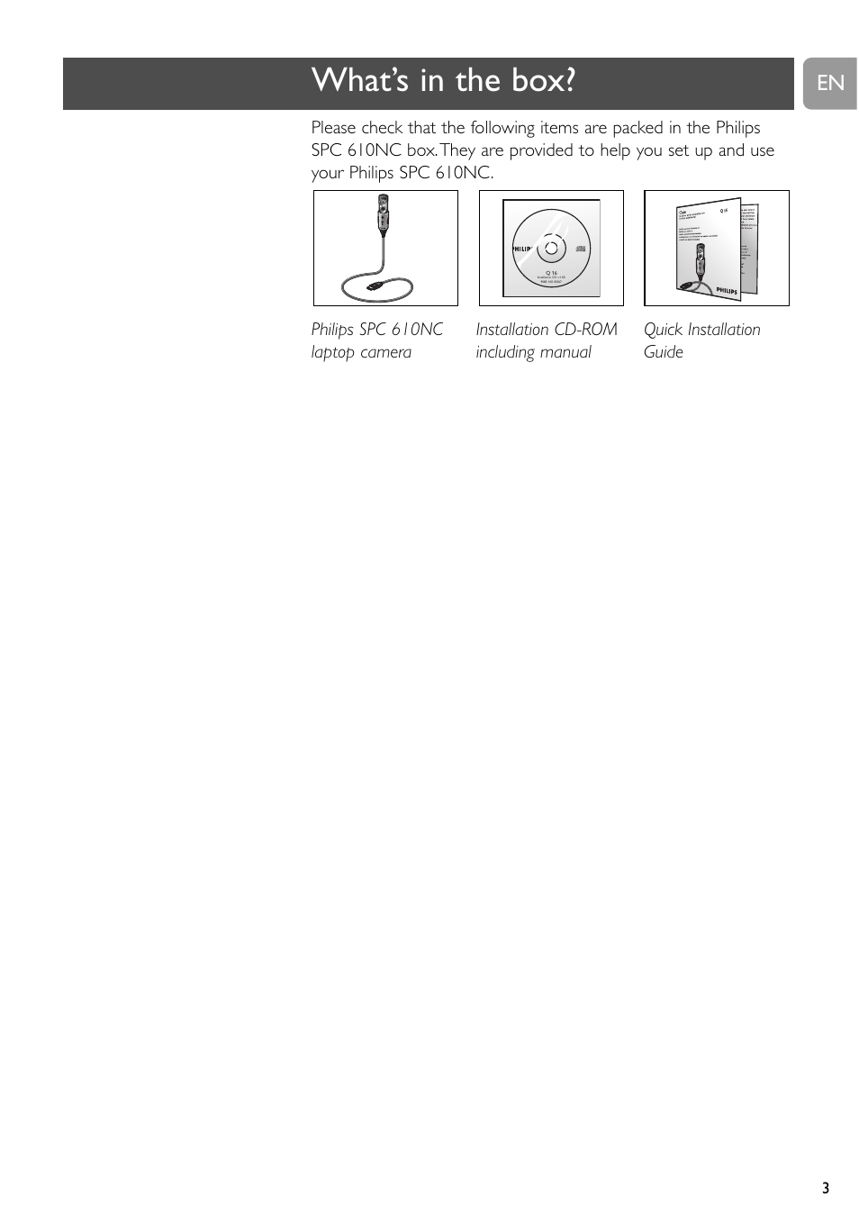 What’s in the box | Philips SPC611NC-37 User Manual | Page 3 / 22