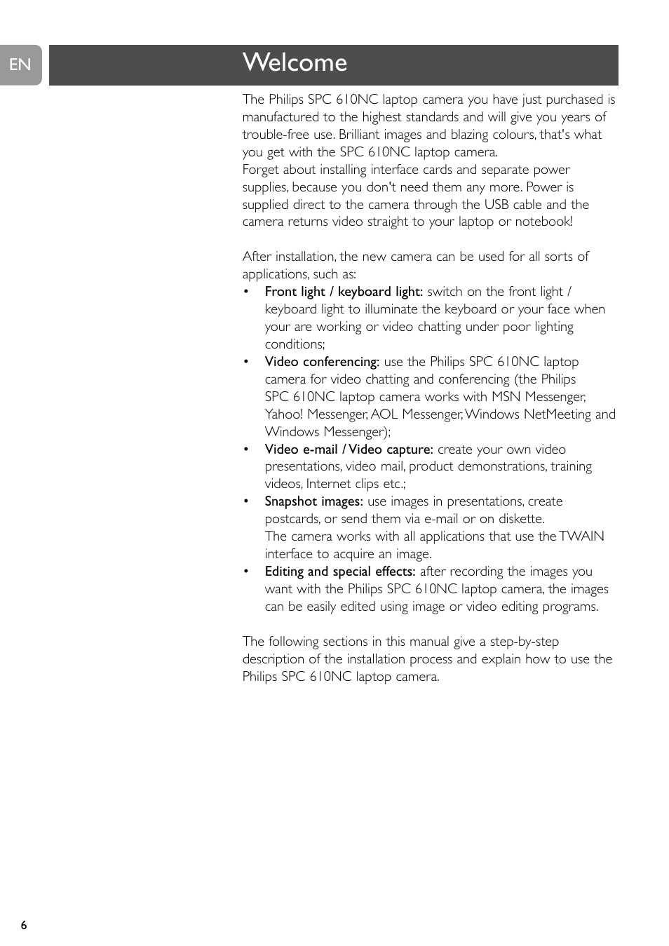 Welcome | Philips SPC611NC-37 User Manual | Page 6 / 22