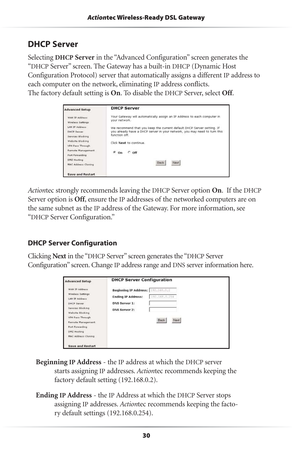 Dhcp server | Actiontec electronic Wireless-Ready User Manual | Page 33 / 69