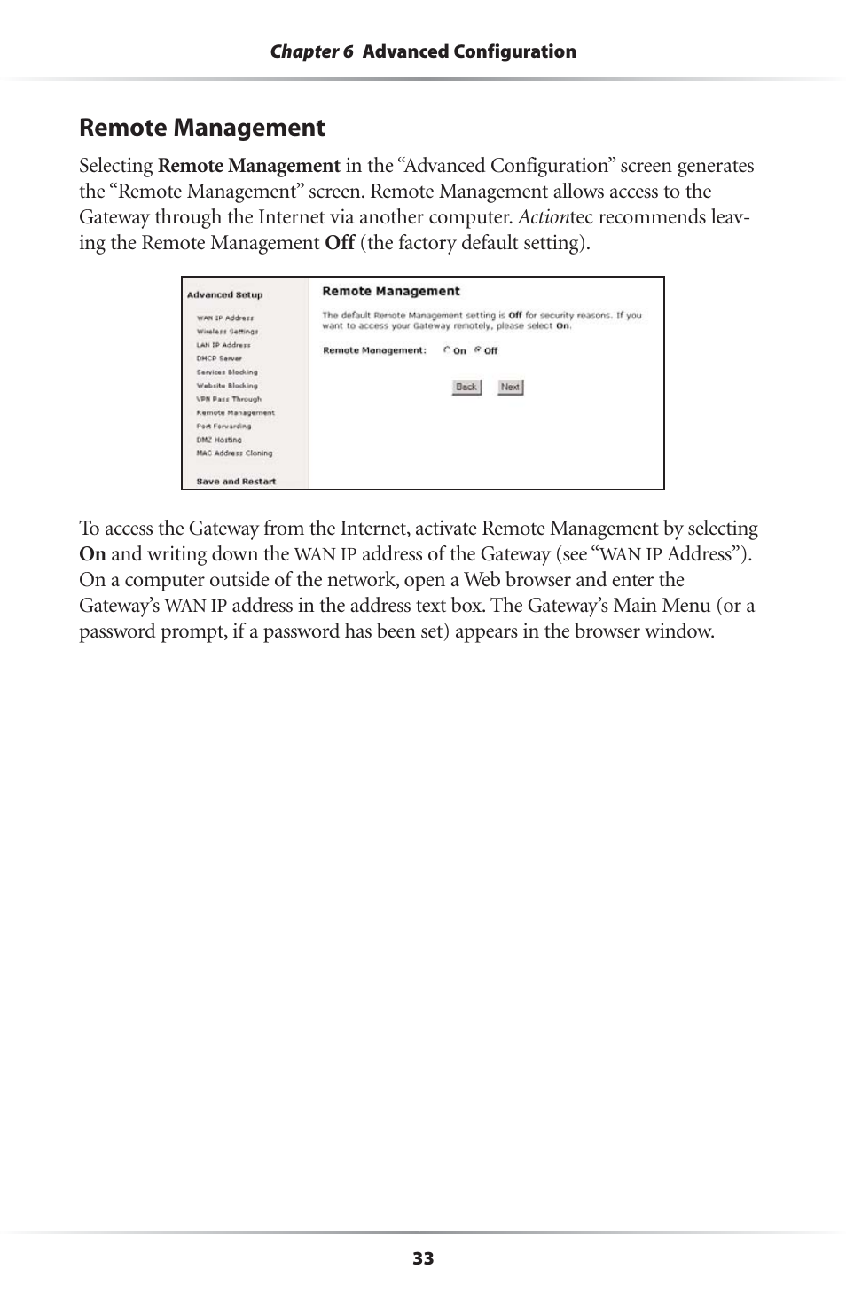 Remote management | Actiontec electronic Wireless-Ready User Manual | Page 36 / 69