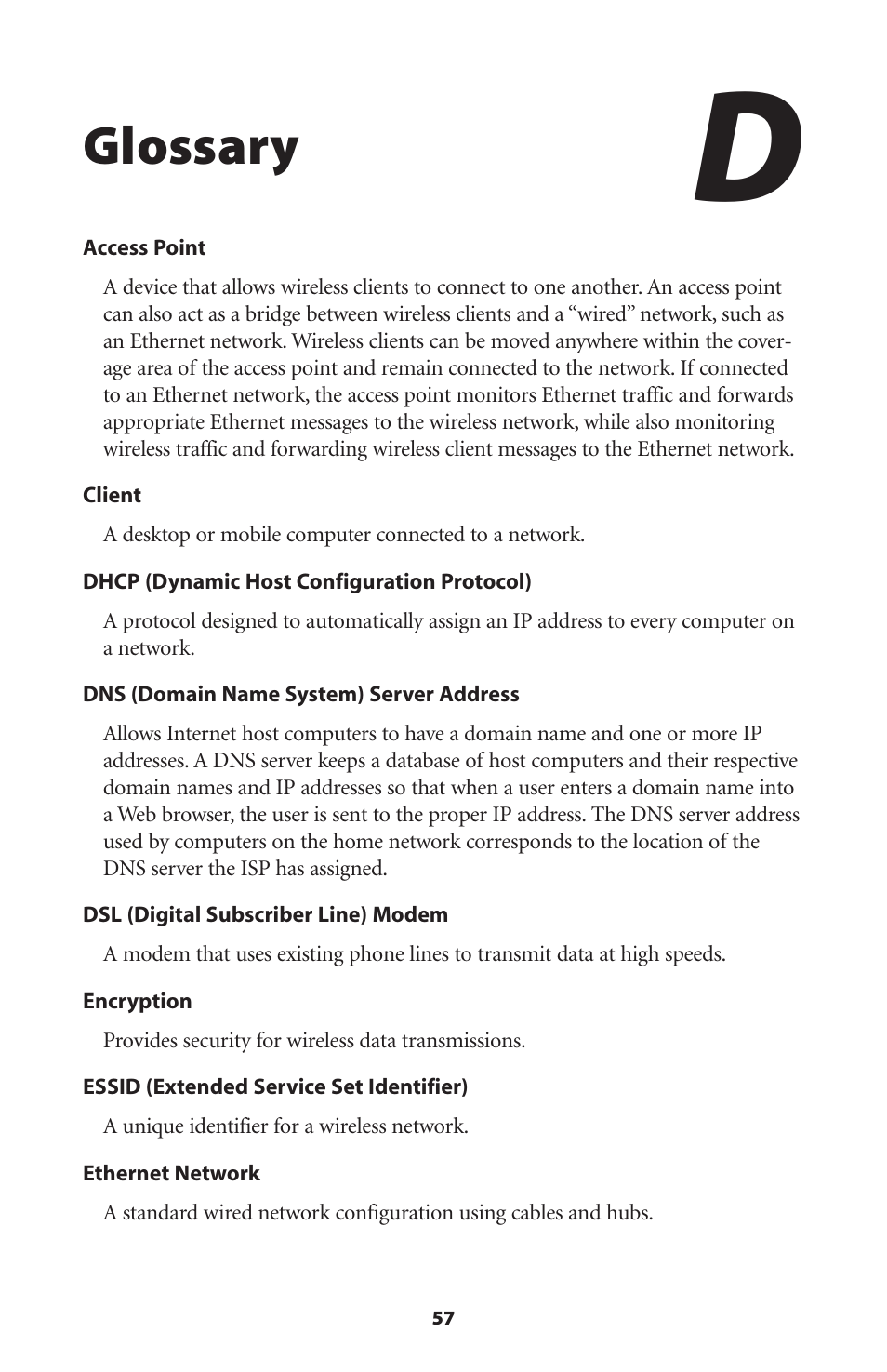 Glossary | Actiontec electronic Wireless-Ready User Manual | Page 60 / 69
