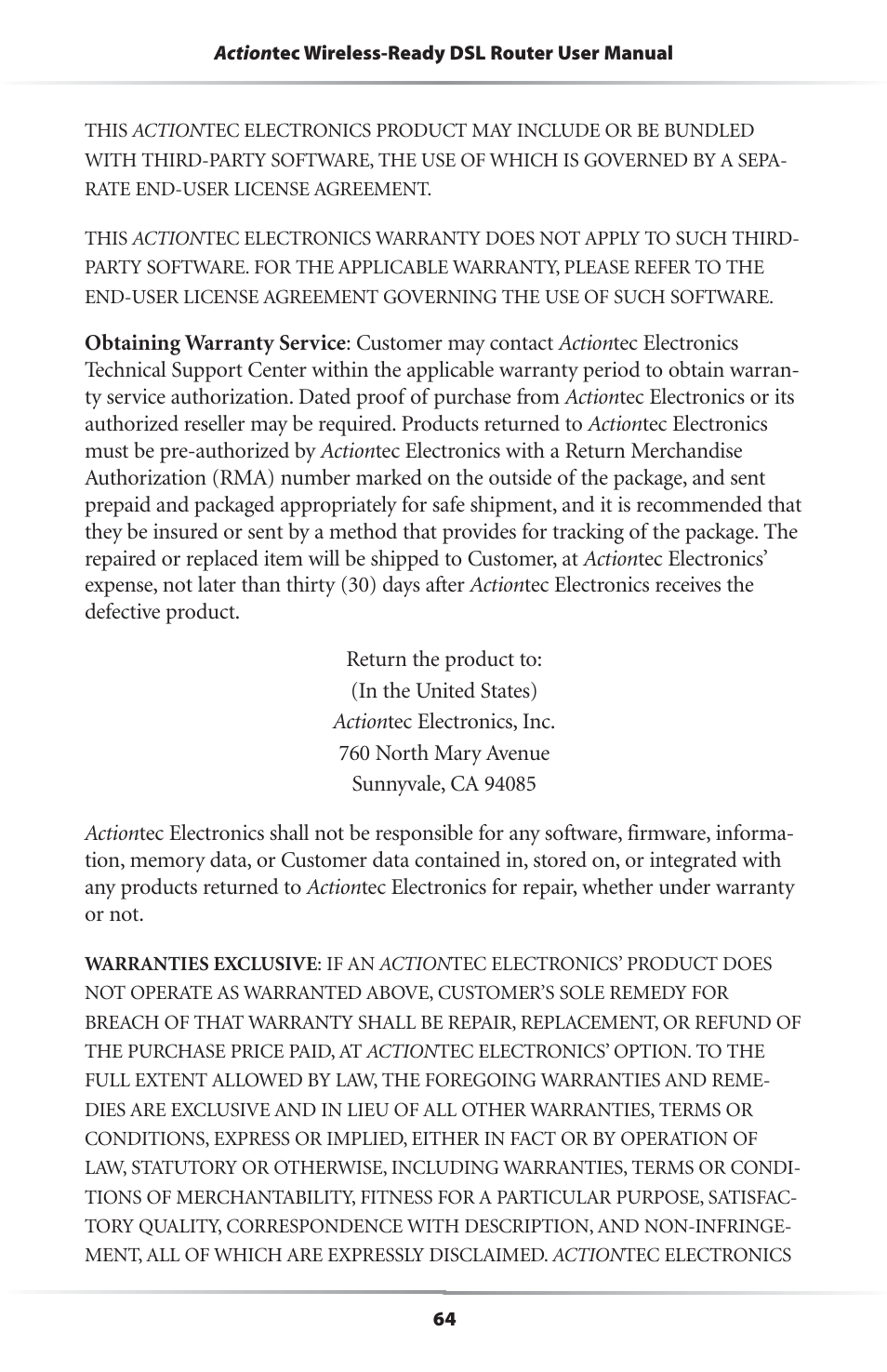 Actiontec electronic Wireless-Ready User Manual | Page 67 / 69