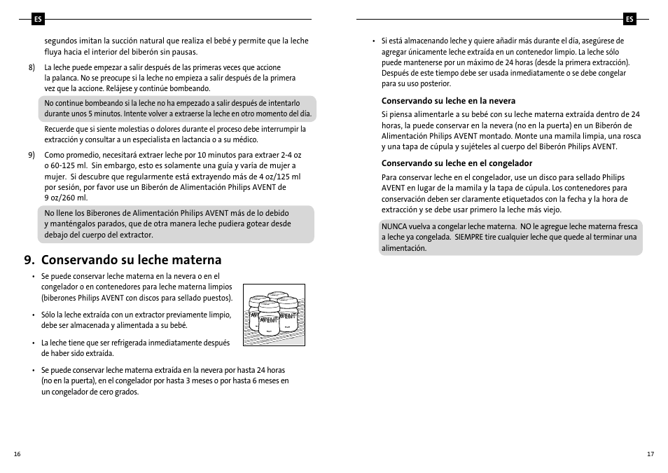 Conservando su leche materna | Philips SCF310-20 User Manual | Page 11 / 20