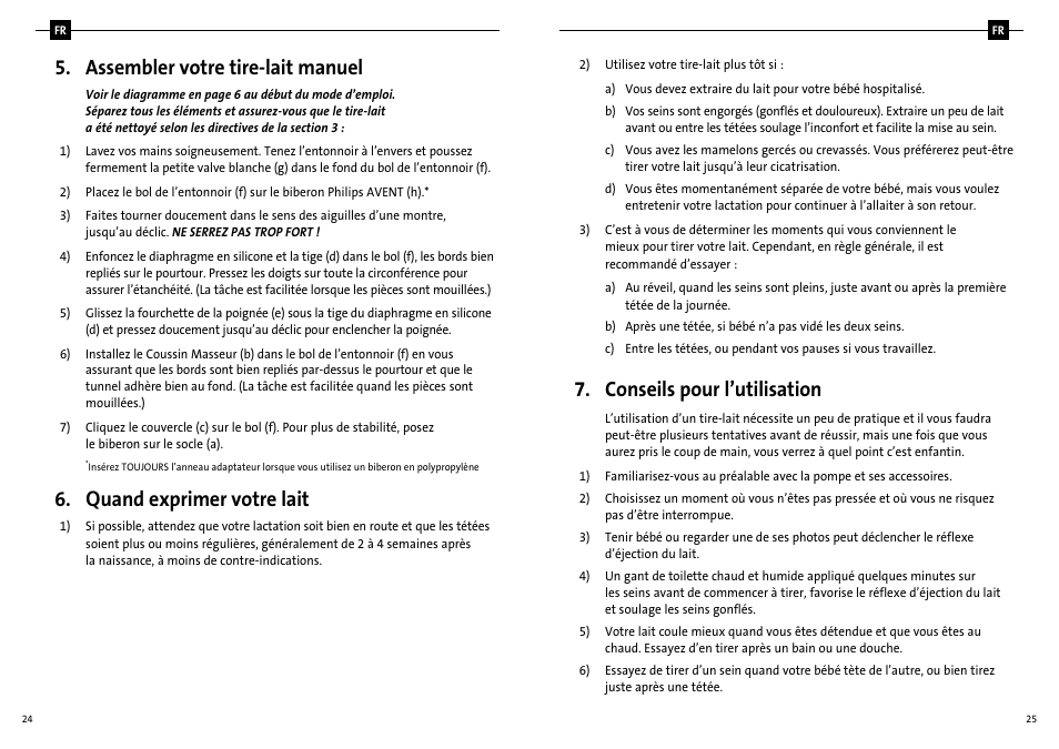 Assembler votre tire-lait manuel, Quand exprimer votre lait, Conseils pour l’utilisation | Philips SCF310-20 User Manual | Page 15 / 20