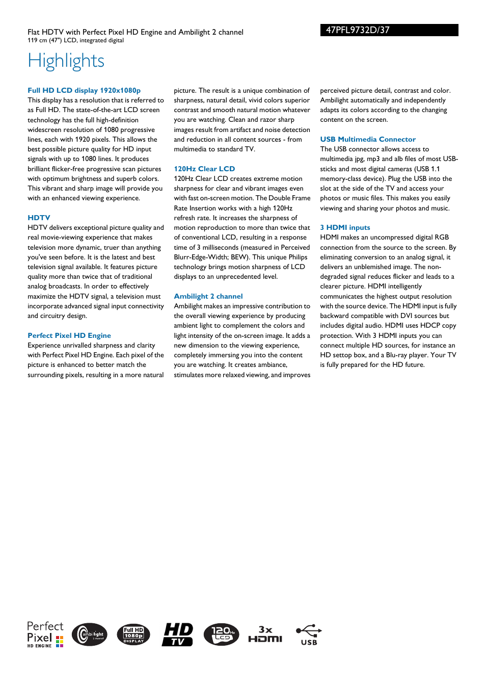 Highlights | Philips 47PFL9732D-37 User Manual | Page 2 / 3