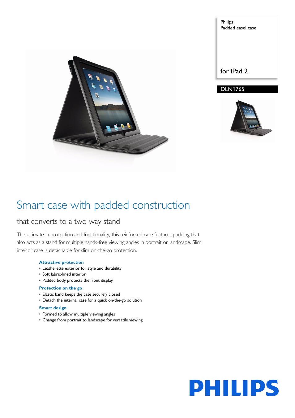 Philips Padded easel case DLN1765 for iPad 2 User Manual | 2 pages