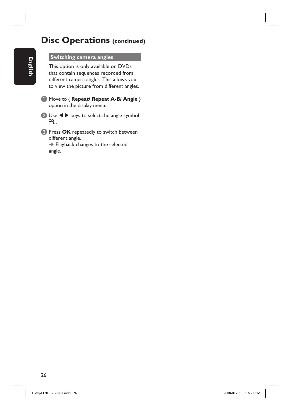 Disc operations | Philips DVP1120-37 User Manual | Page 26 / 43