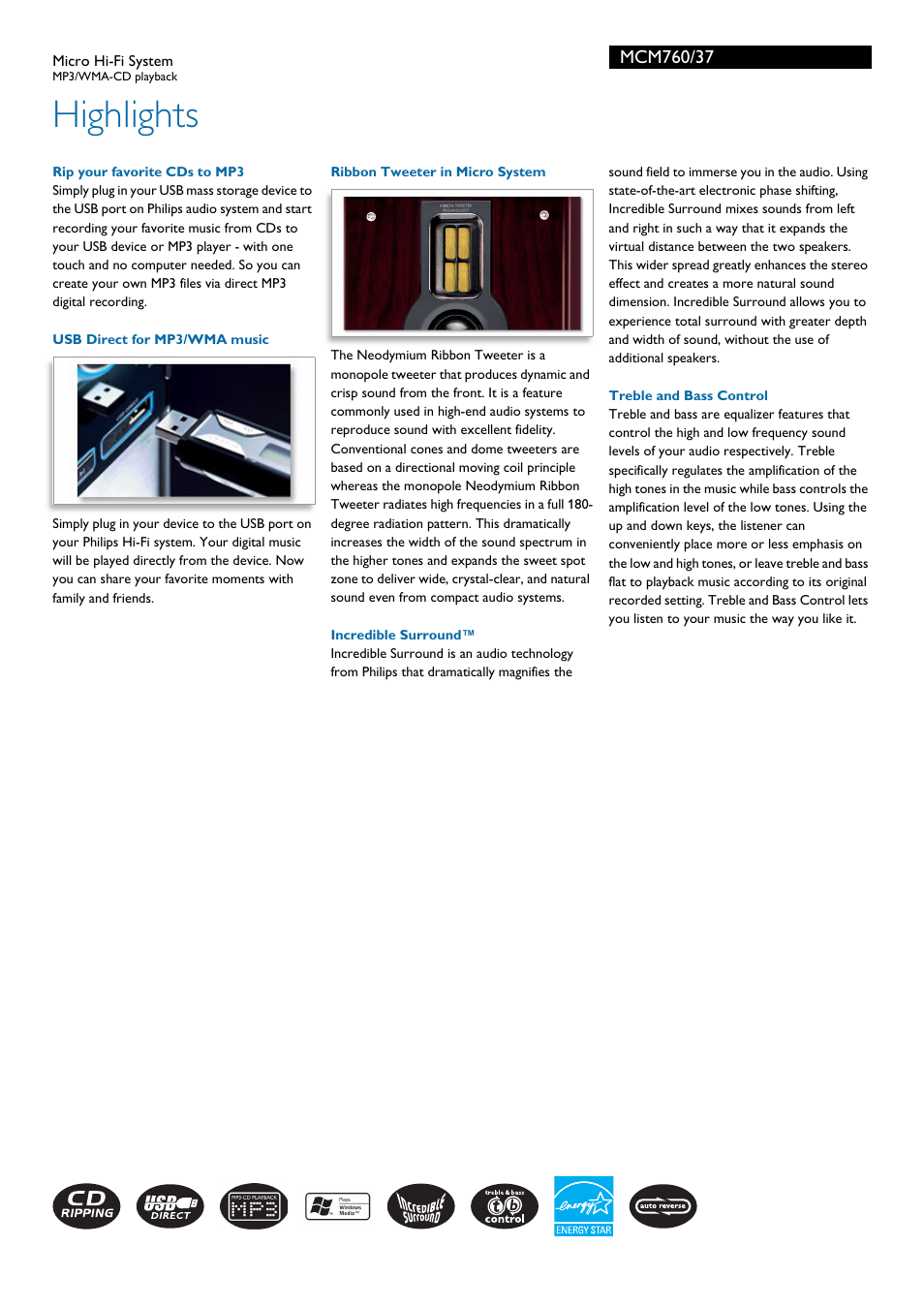 Highlights | Philips MCM760-37B User Manual | Page 2 / 3