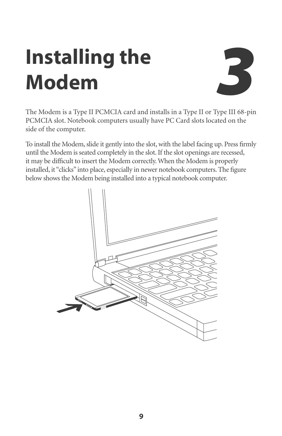 Installing the modem | Actiontec electronic DataLink V.90 PC Card Fax Modem PCMCIA User Manual | Page 12 / 43