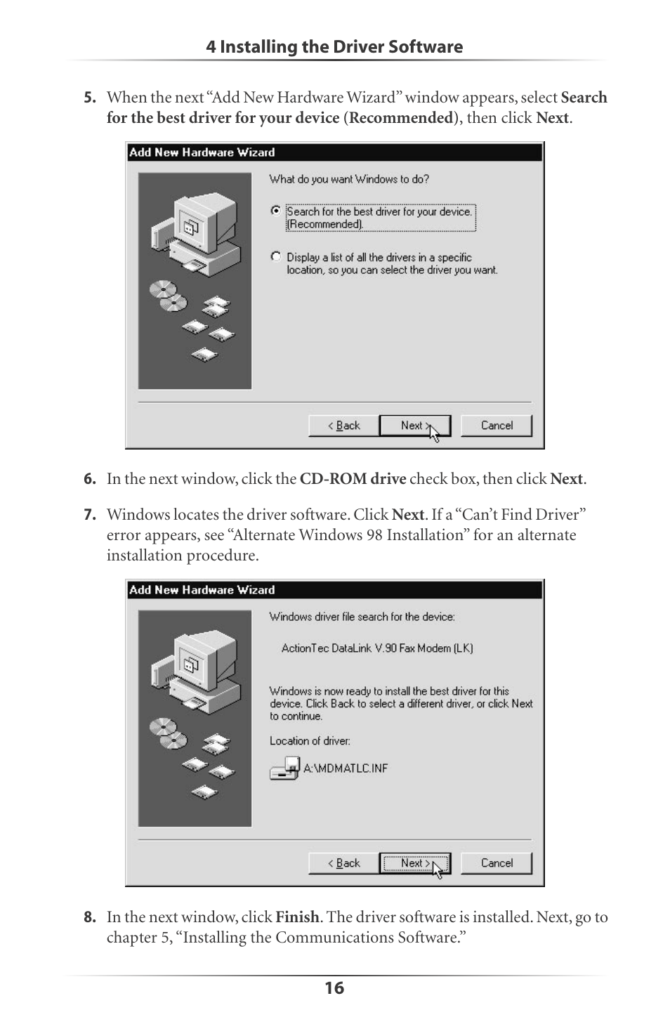 Actiontec electronic DataLink V.90 PC Card Fax Modem PCMCIA User Manual | Page 19 / 43