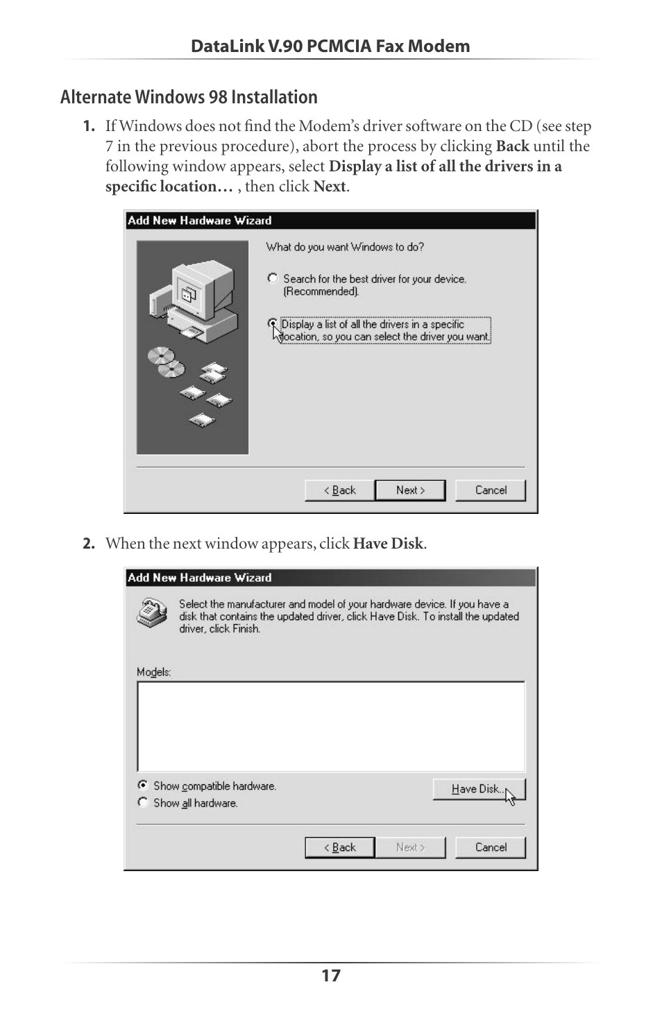Actiontec electronic DataLink V.90 PC Card Fax Modem PCMCIA User Manual | Page 20 / 43
