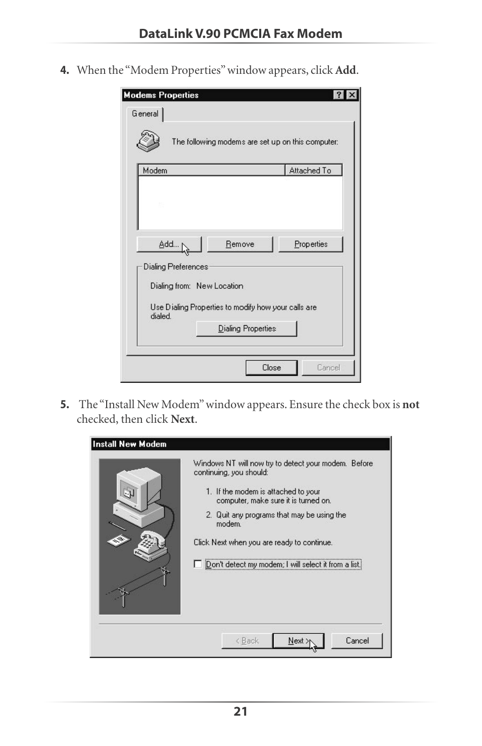 Actiontec electronic DataLink V.90 PC Card Fax Modem PCMCIA User Manual | Page 24 / 43