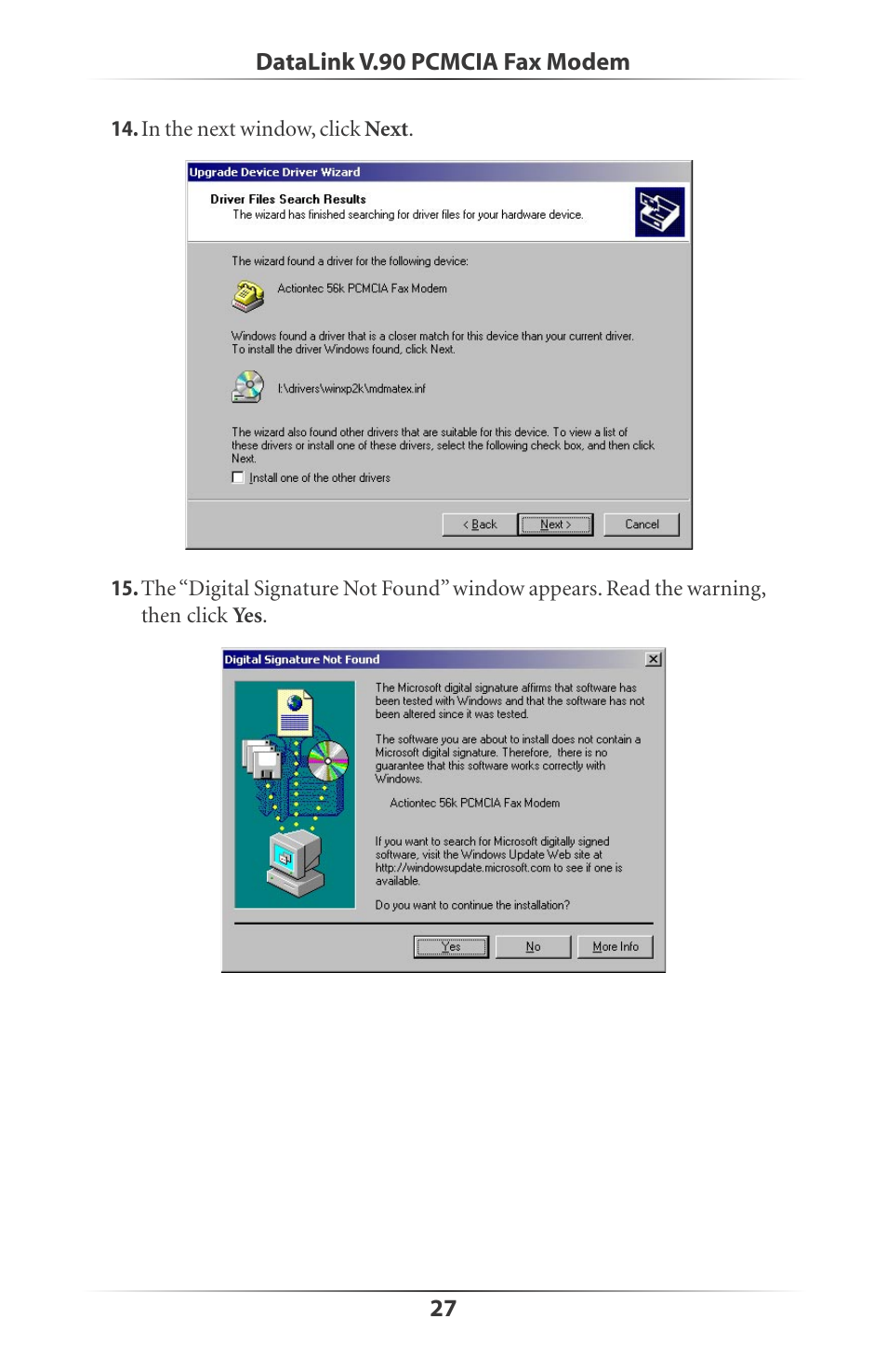 Actiontec electronic DataLink V.90 PC Card Fax Modem PCMCIA User Manual | Page 30 / 43