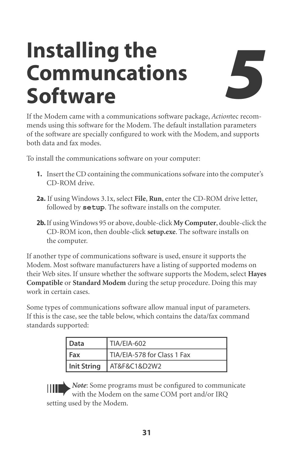 Installing the communcations software | Actiontec electronic DataLink V.90 PC Card Fax Modem PCMCIA User Manual | Page 34 / 43