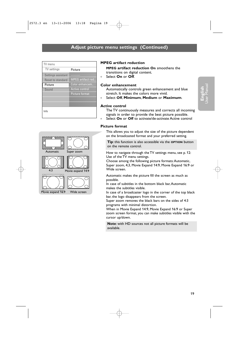 Adjust picture menu settings (continued) | Philips 47PF9441D-37B User Manual | Page 21 / 70