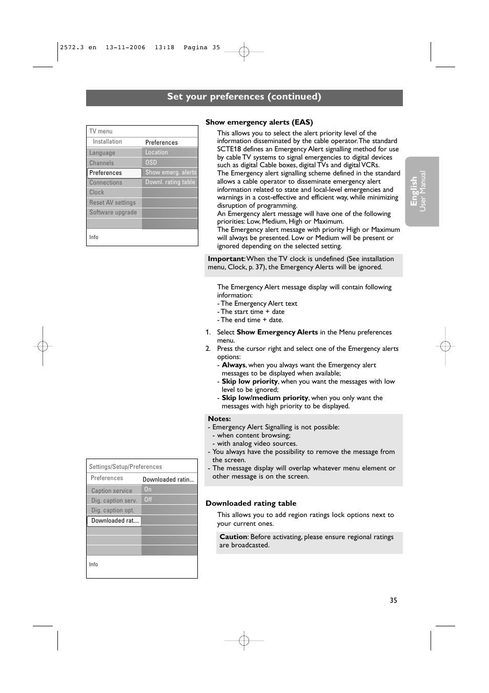 Set your preferences (continued), English | Philips 47PF9441D-37B User Manual | Page 37 / 70