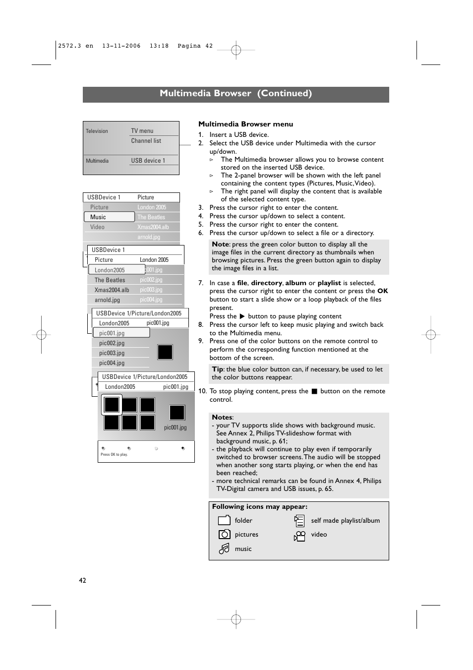 Multimedia browser (continued) | Philips 47PF9441D-37B User Manual | Page 44 / 70