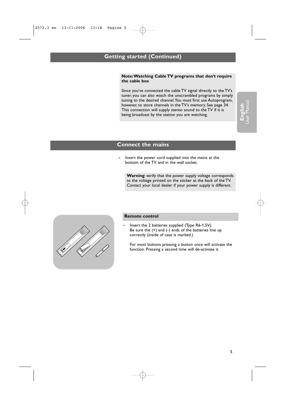 Connect the mains getting started (continued) | Philips 47PF9441D-37B User Manual | Page 7 / 70