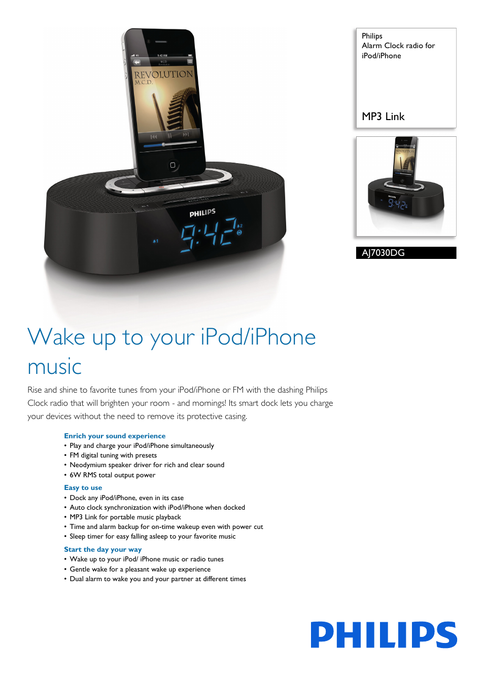 Philips AJ7030DG-37 User Manual | 2 pages