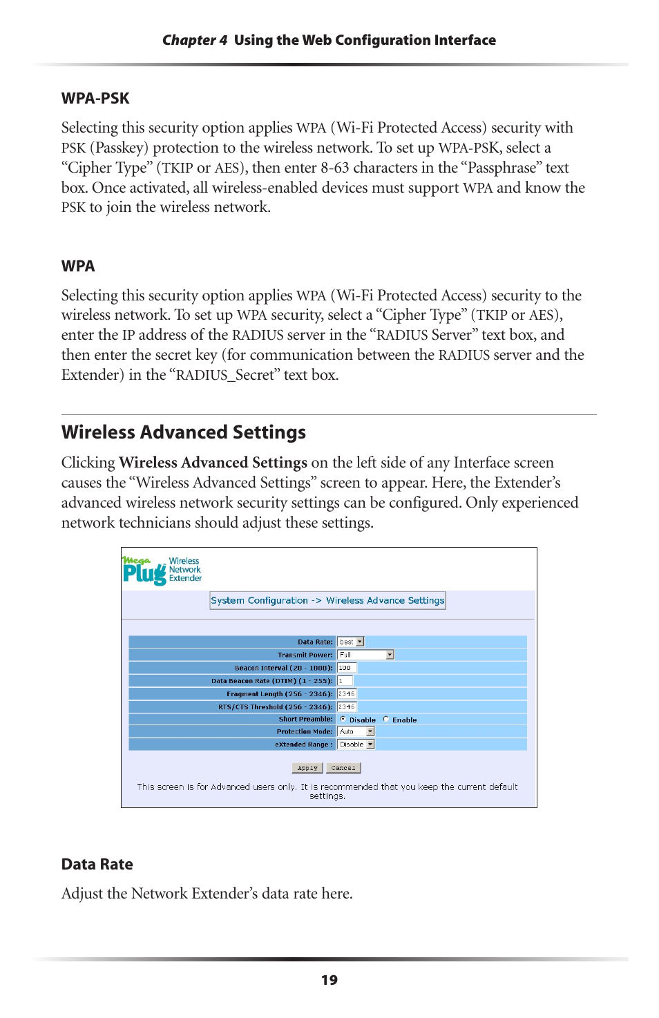 Wireless advanced settings | Actiontec electronic MEGAPLUG HPAP108T User Manual | Page 22 / 67