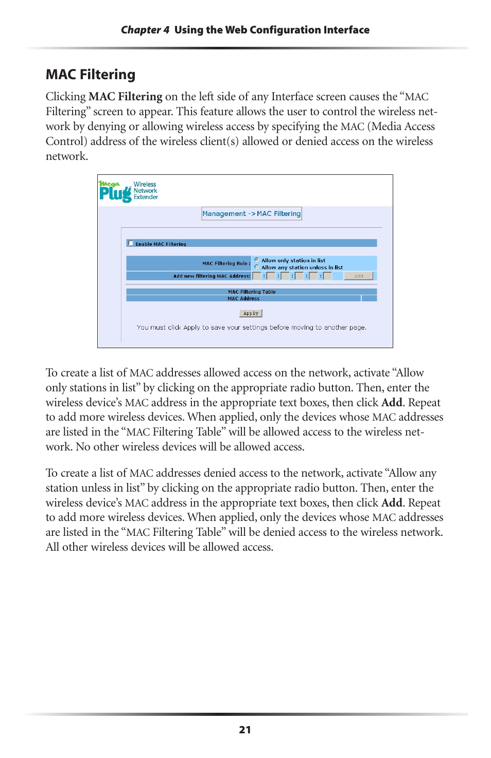 Mac filtering | Actiontec electronic MEGAPLUG HPAP108T User Manual | Page 24 / 67