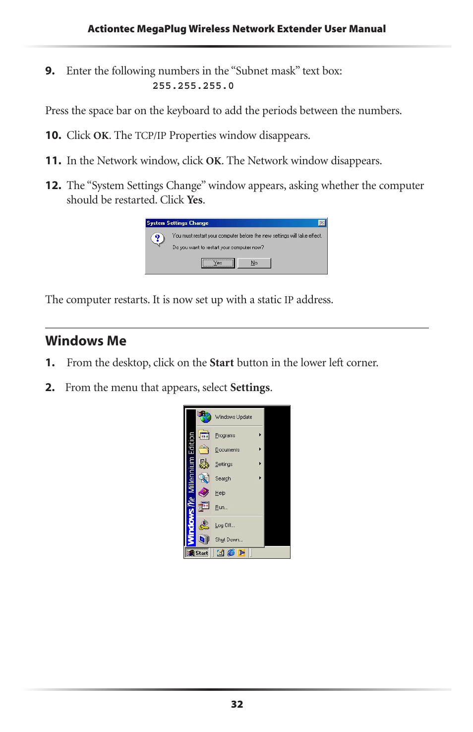 Windows me | Actiontec electronic MEGAPLUG HPAP108T User Manual | Page 35 / 67