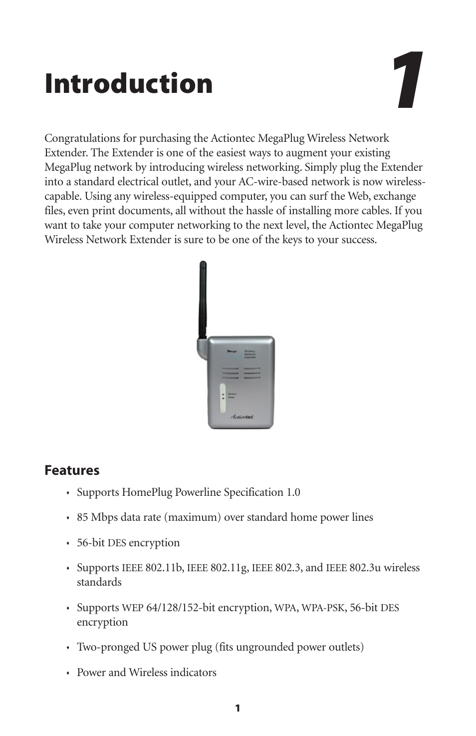 Introduction, Features | Actiontec electronic MEGAPLUG HPAP108T User Manual | Page 4 / 67