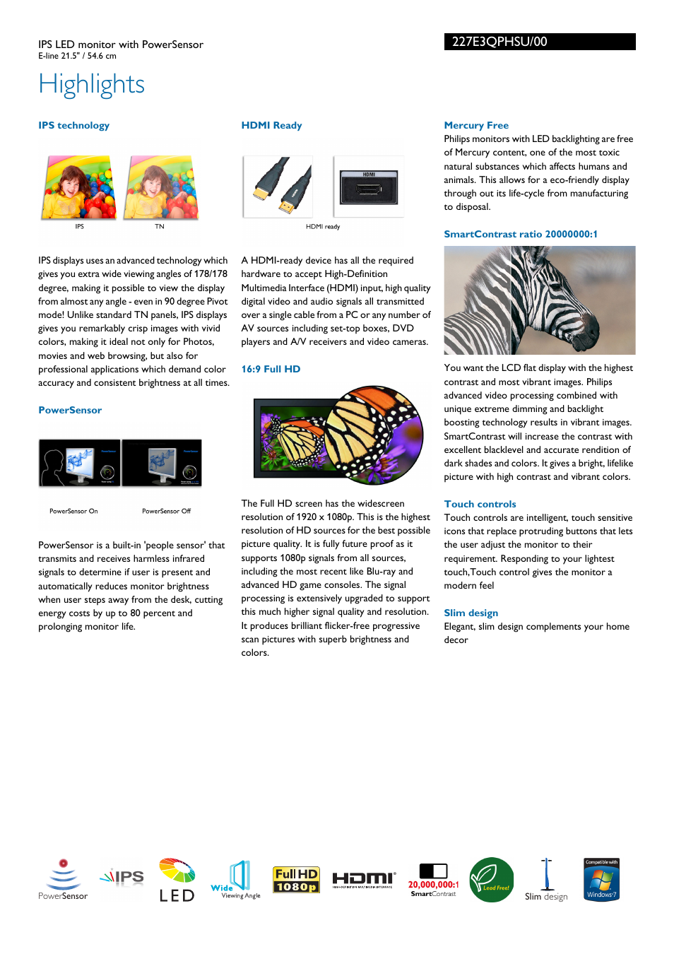 Highlights | Philips 227E3QPHSU-00 User Manual | Page 2 / 3