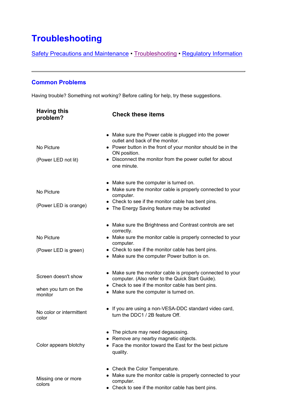 Troubleshooting | Philips CRT monitor 105S61 38 cm 15" SVGA User Manual | Page 38 / 61