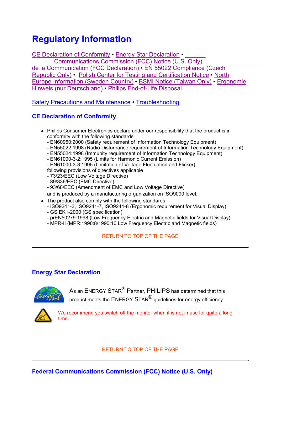 Regulatory information | Philips CRT monitor 105S61 38 cm 15" SVGA User Manual | Page 40 / 61