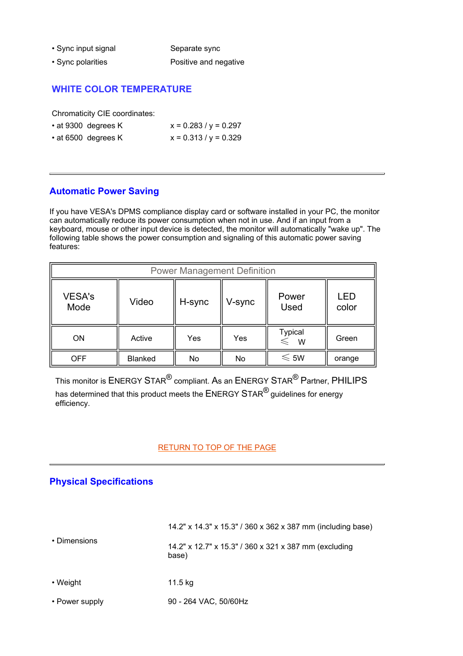 Automatic power saving | Philips CRT monitor 105S61 38 cm 15" SVGA User Manual | Page 5 / 61