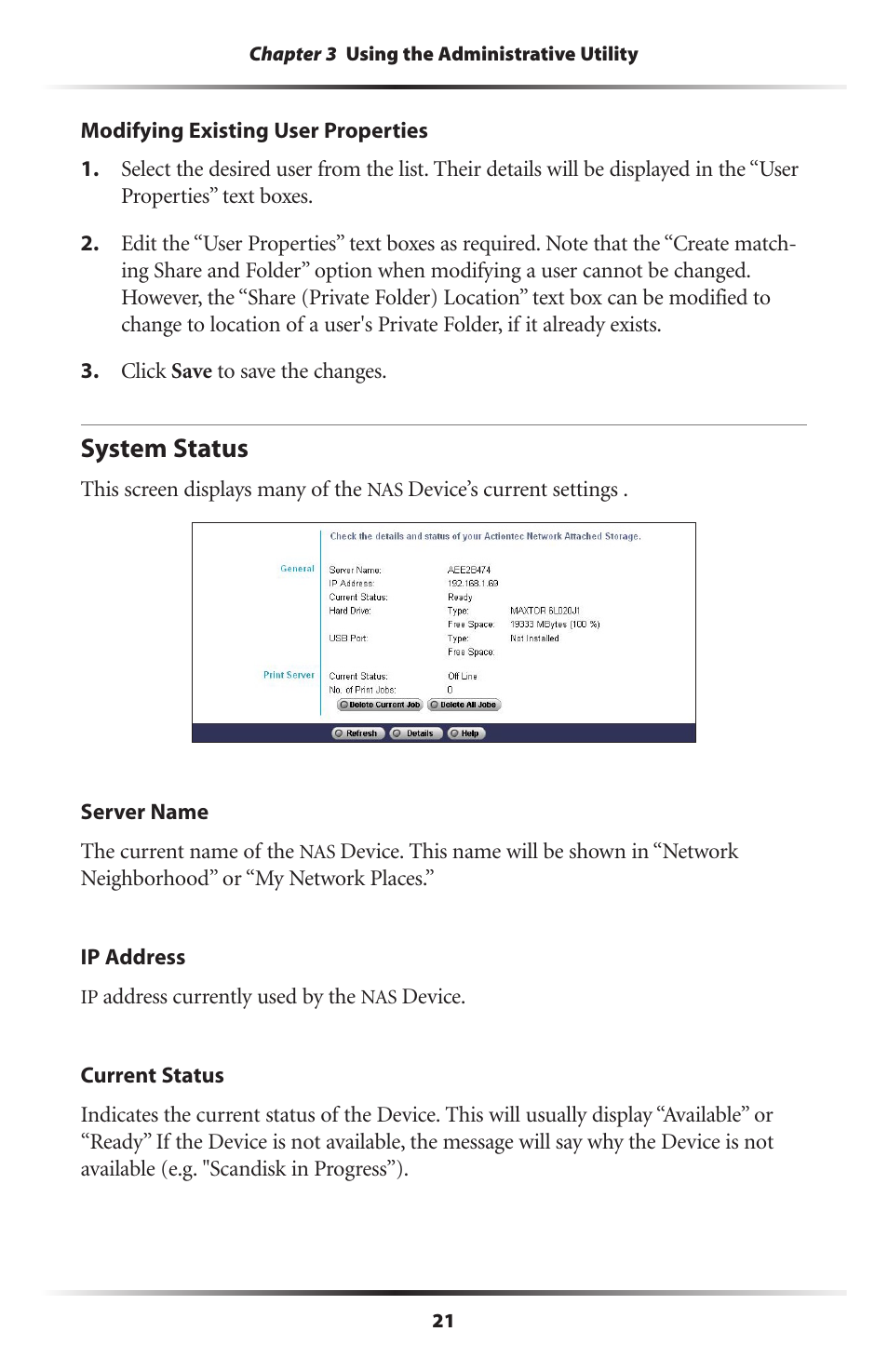 System status | Actiontec electronic WNS100 User Manual | Page 24 / 67