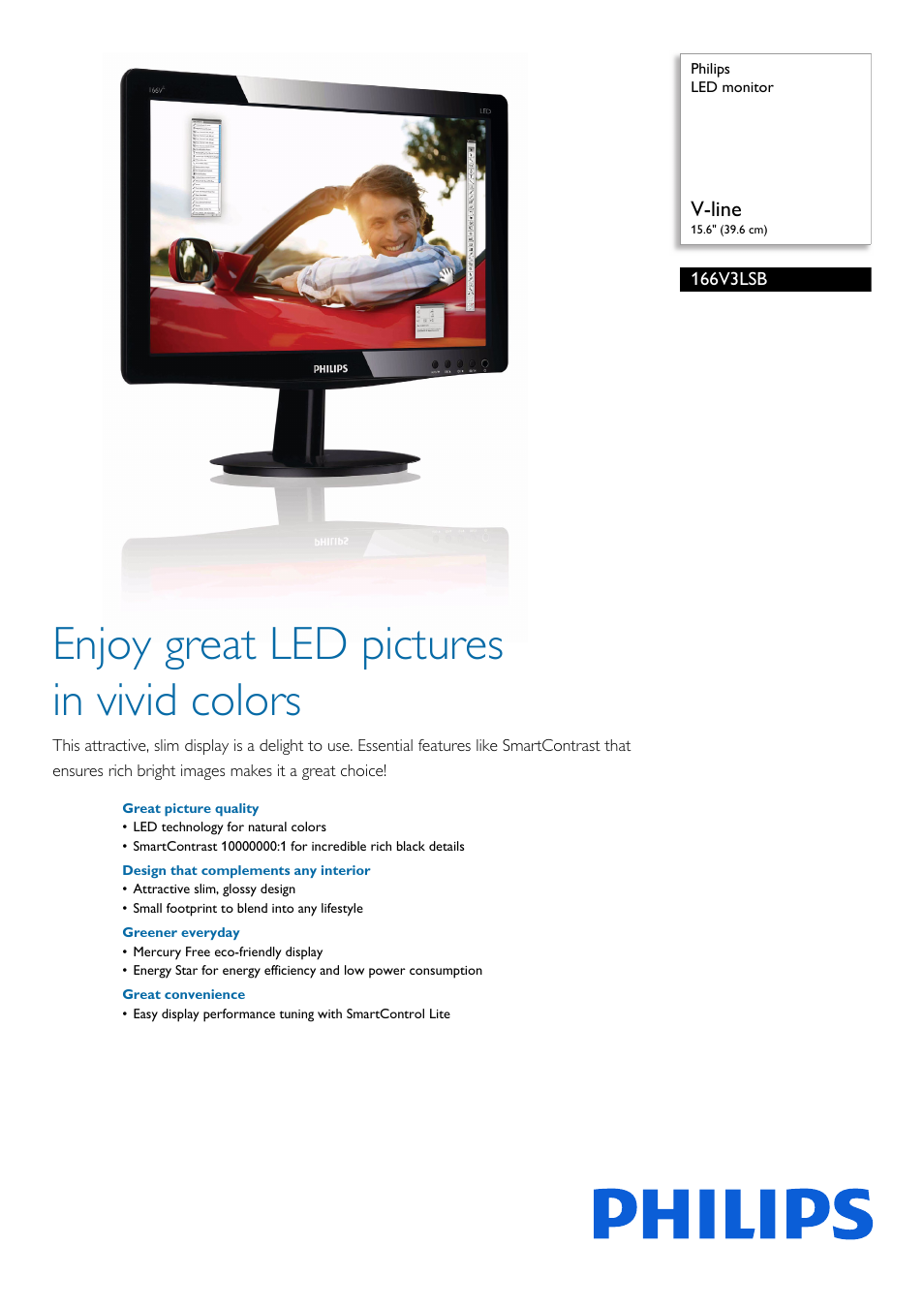 Philips 166V3LSB-00 User Manual | 2 pages