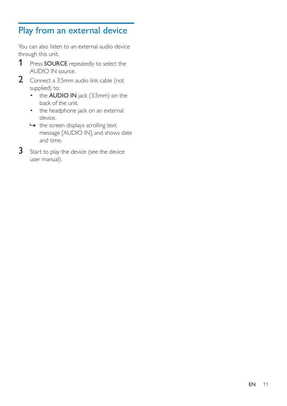 Play from an external device | Philips AJ7260D-37 User Manual | Page 13 / 21