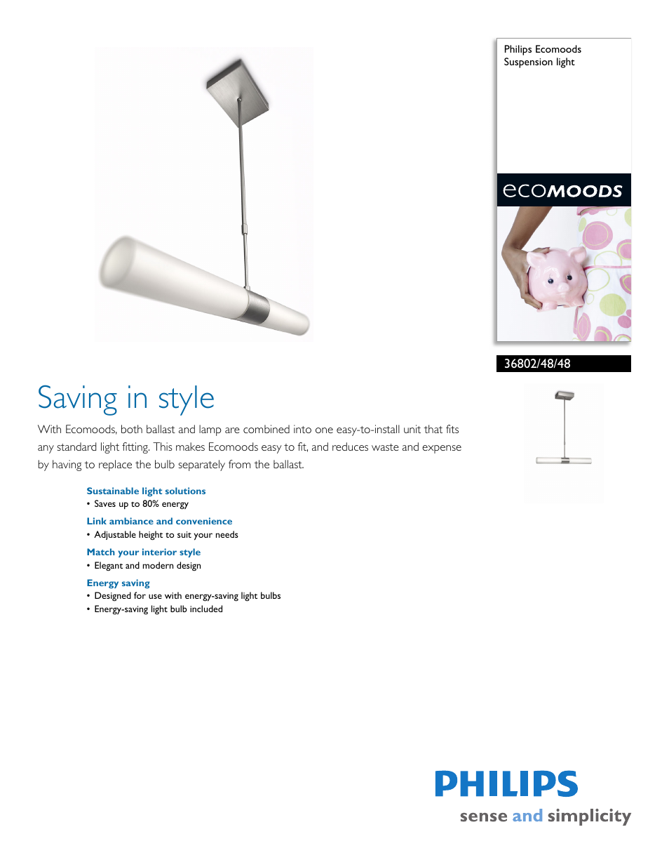 Philips Ecomoods Suspension light 36802-48-48 User Manual | 2 pages