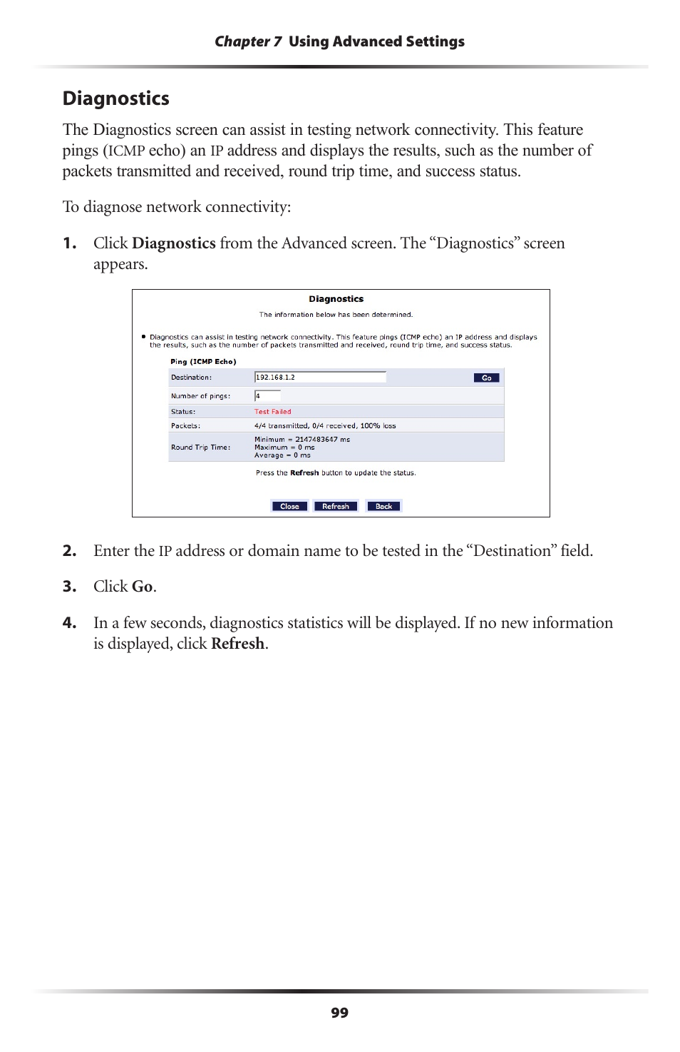 Diagnostics | Actiontec electronic RI408 User Manual | Page 102 / 147